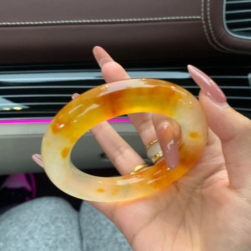 

New Natural High-ice Gold Silk Jade Bracelet, Elegant and Fashionable Ethnic Women's Jewelry