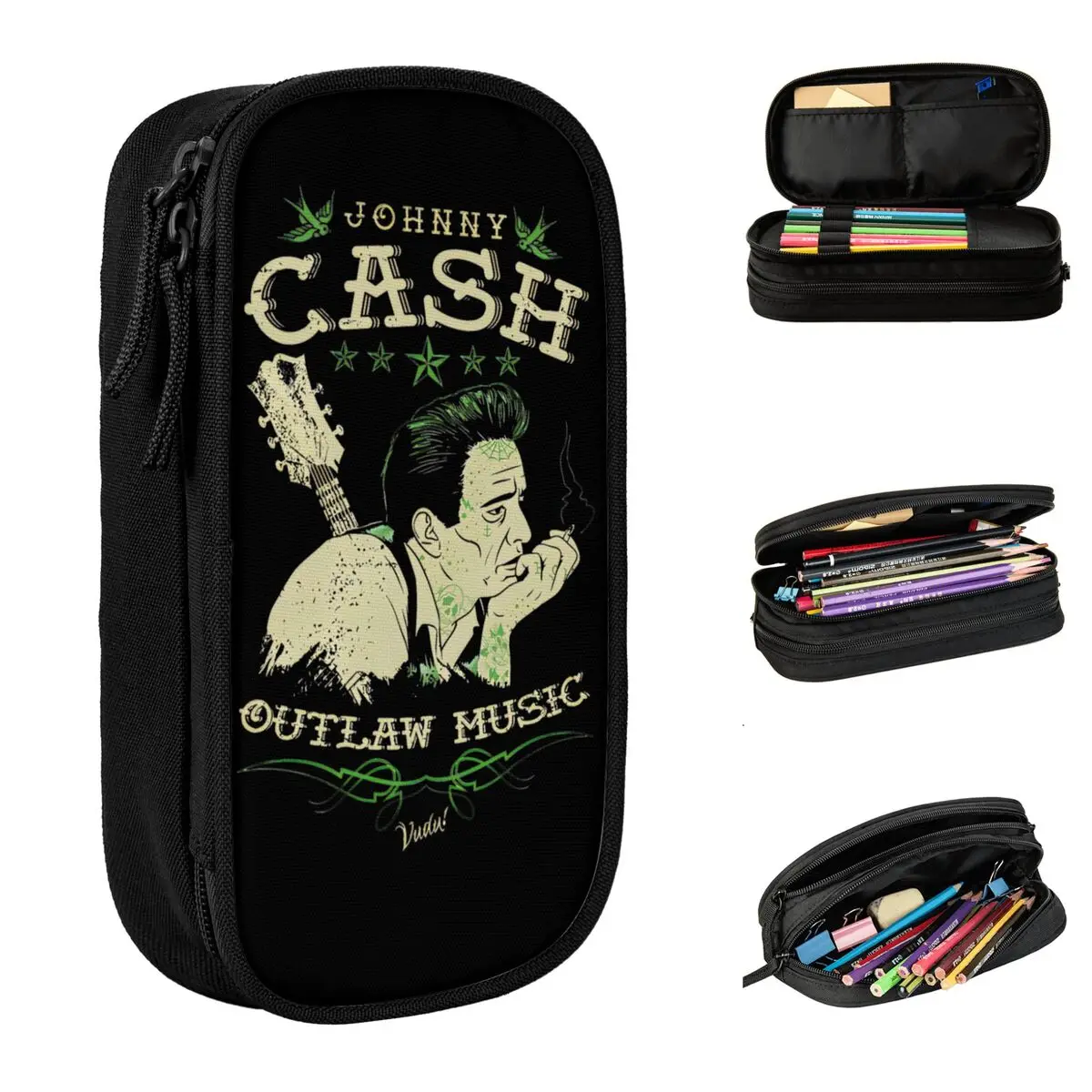 

Johnny Cash Outlaw Music Merch Pencil Case Large-capacity Kids School Supplies Pen Case Perfect Gifts