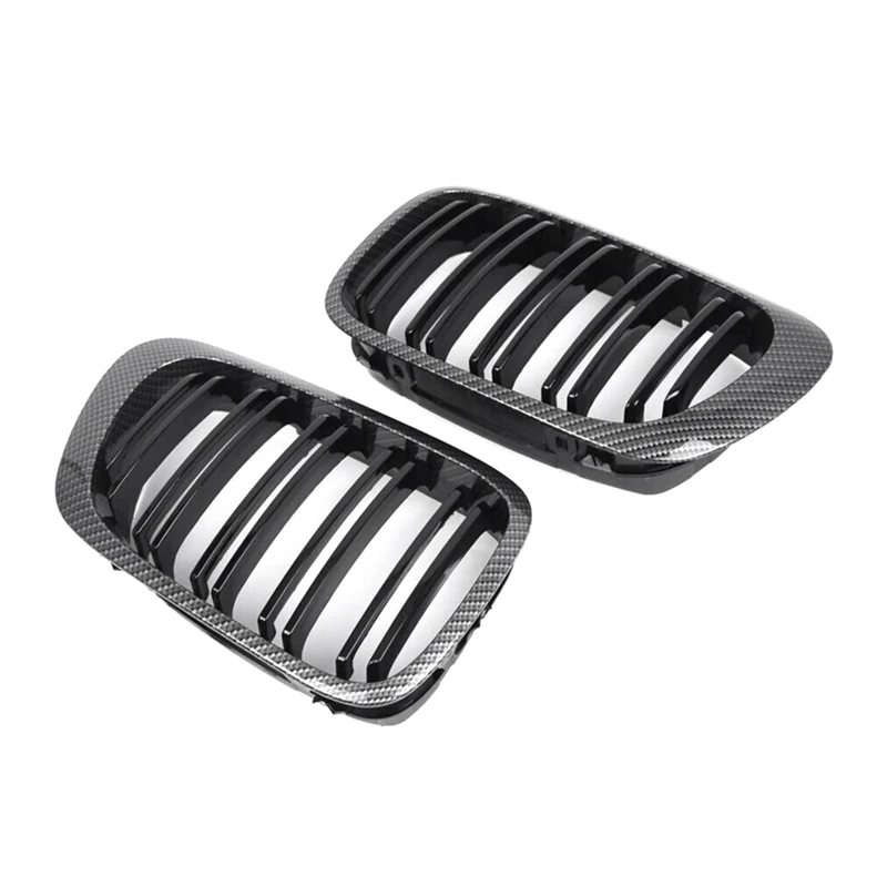 Front Bumper Kidney Grill Replacement Accessories Dual Slat Grilles For BMW E46 1999-2006 3 Series 2Dr Carbon Fiber