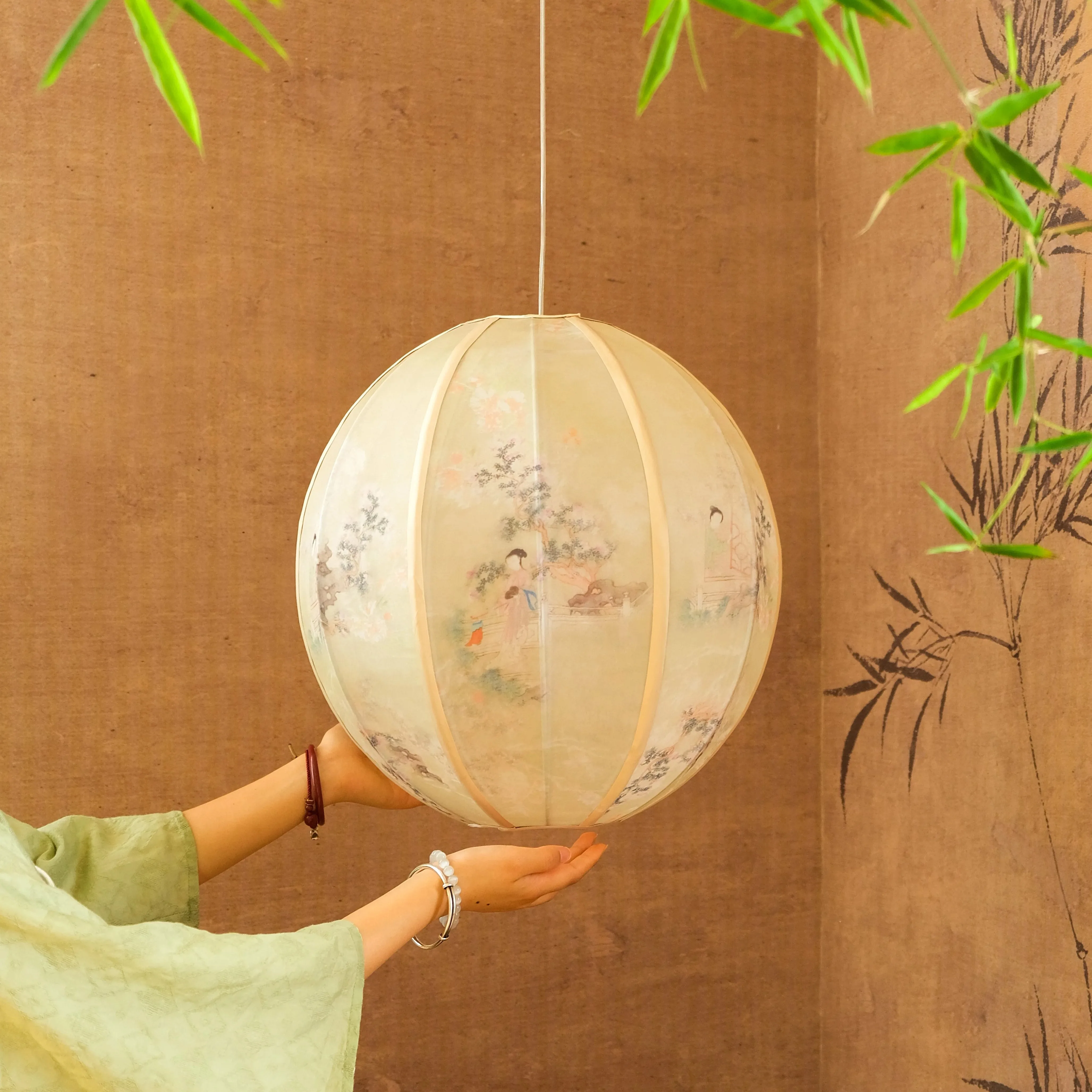 New Chinese aesthetic ball shaped lantern simple fabric study bedroom tea room pendant light