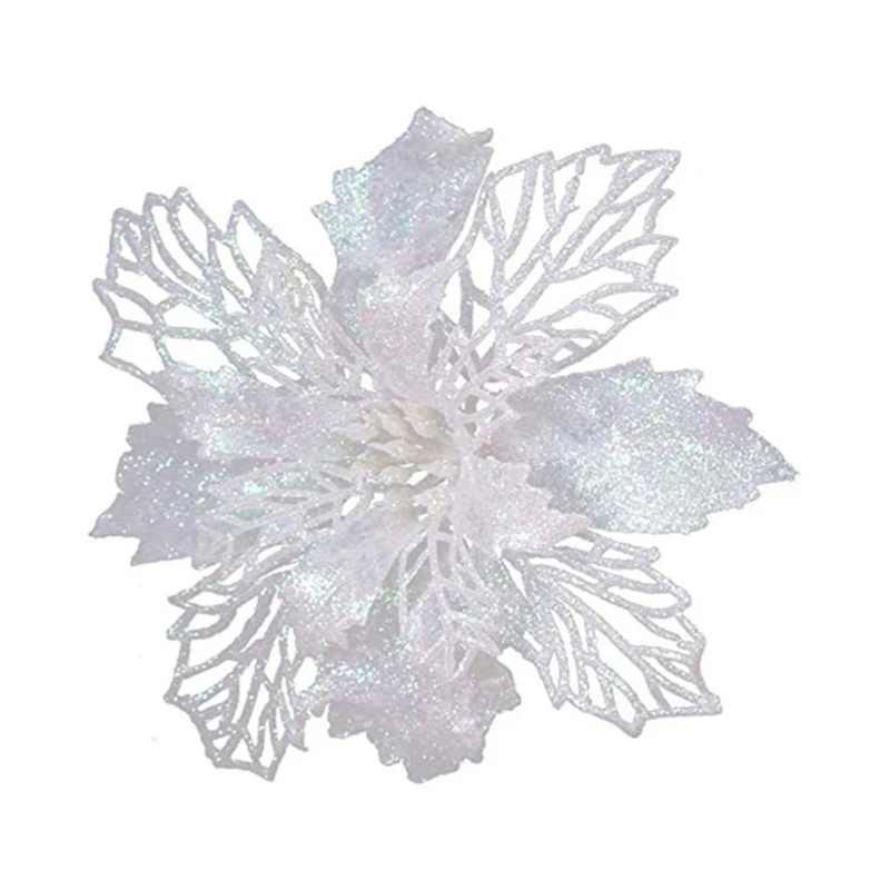 Flor Pascua artificial con purpurina 9cm, decoraciones para árboles Navidad, adornos fiesta boda,