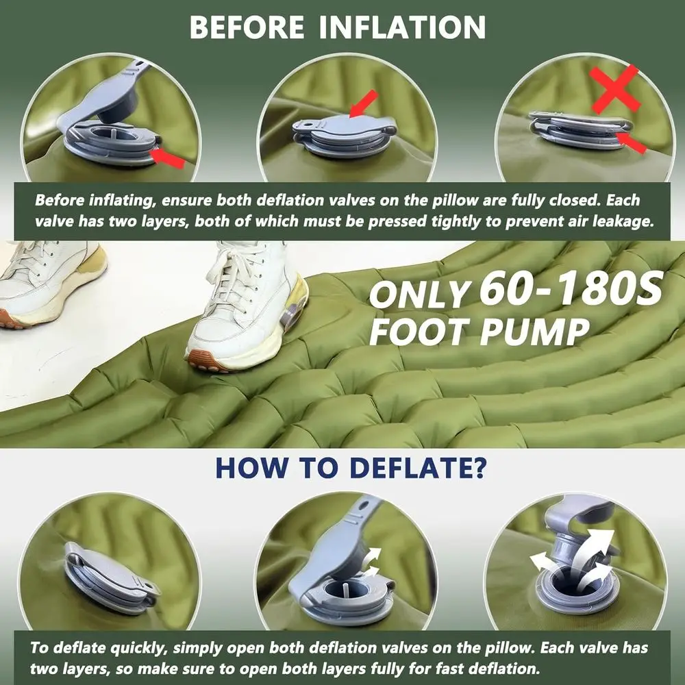 مرتبة تخييم قابلة للنفخ لشخصين خفيفة الوزن مع وسادة ومضخة قدم وتصميم مدمج لحقائب الظهر والمشي لمسافات طويلة والسفر والمنارة #5