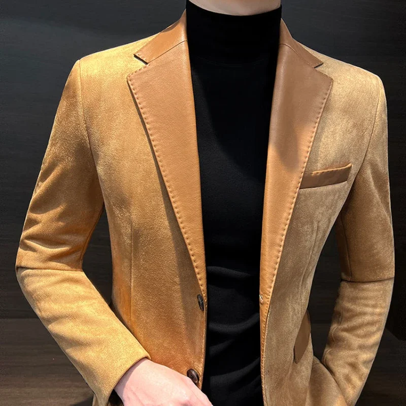 Slim Fit High Quality Coats Thin Jacket for Men New In Man Suits and Blazers Menswear Single Models Vintage Clothing Elegant