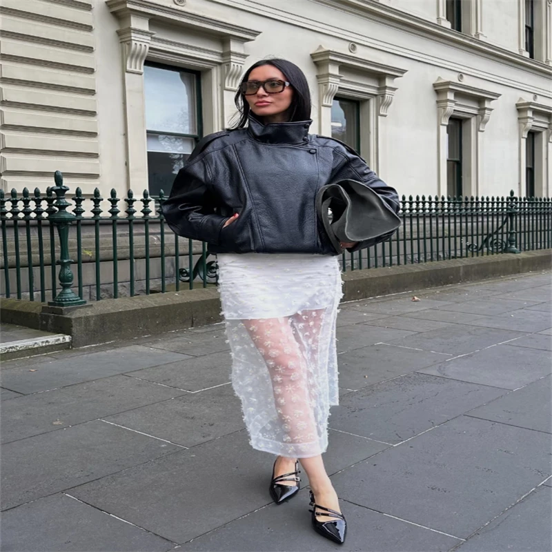 Giacca in ecopelle autunno/inverno con texture Litchi 2025 Nuova moda elegante stile popolare per le donne