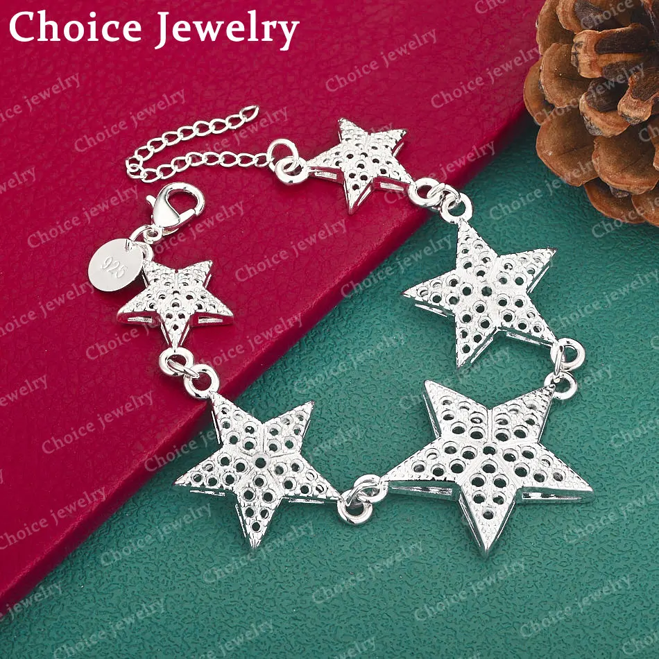 

925 Sterling Silver Hollow Five-Pointed Star Charm Bracelets for Women‘s Fashion Jewelry Street Versatile Accessories