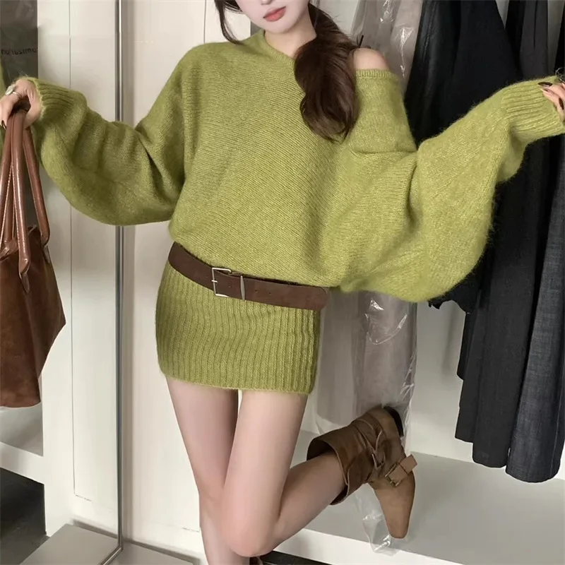 

Solid Color Lazy Wind Loose Sweater Hip Skirt Women's 2025 Autumn and Winter Thin Knitted Sweater Dress