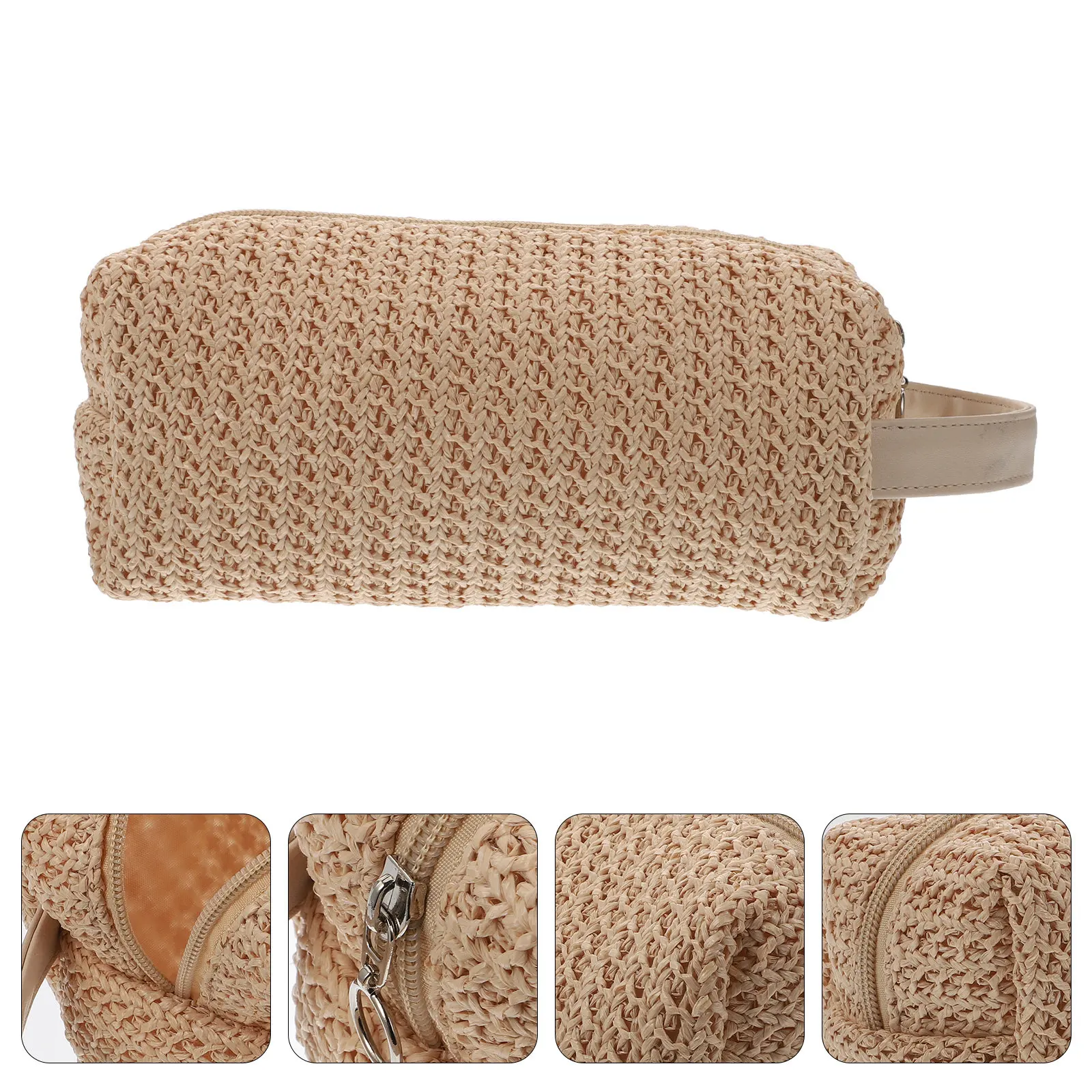 

PP Straw Zipper Clutch Bag Handmade Woven Summer Beach Makeup Purse for Women Portable Washing Travel Handbag