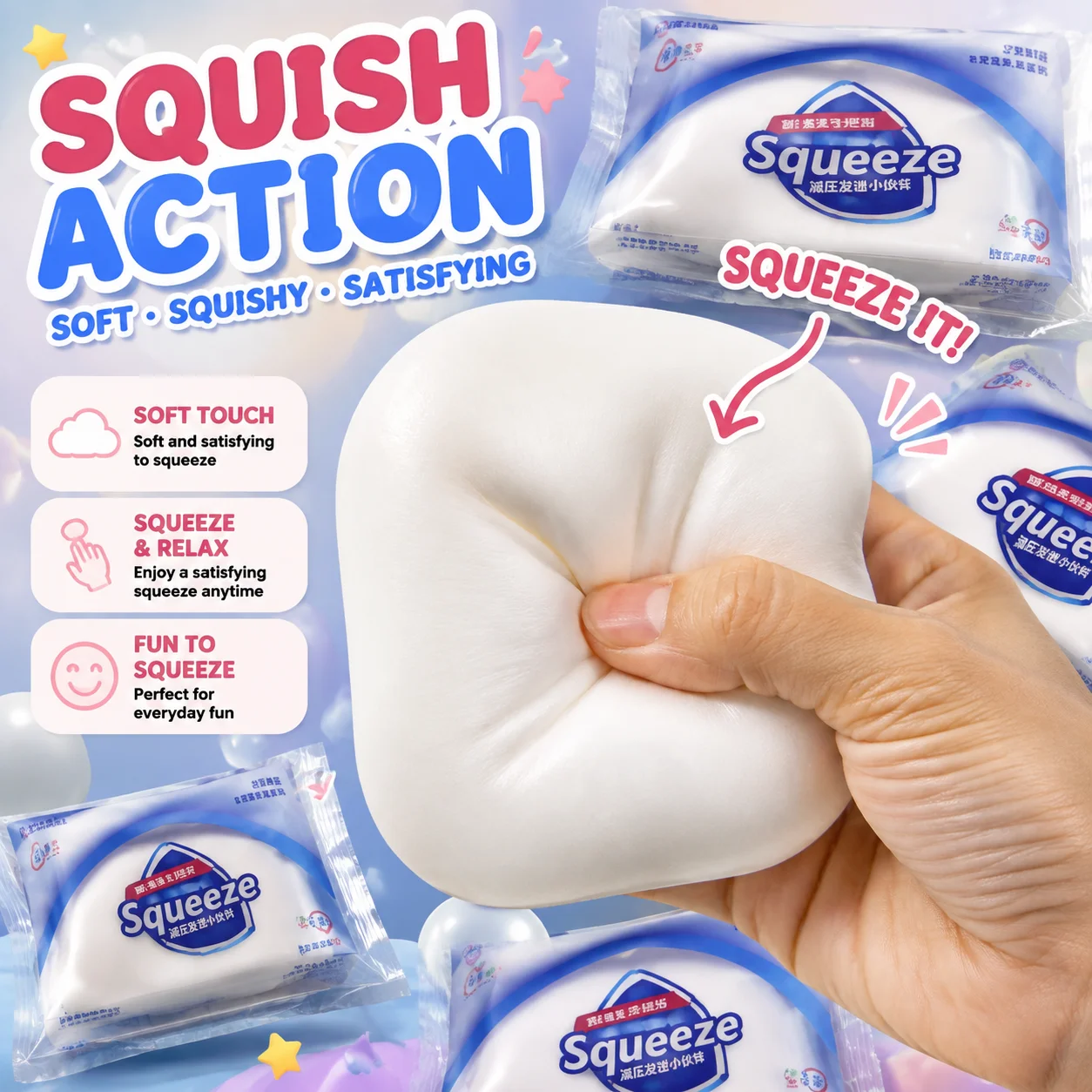 Squishy Soap Stress Relief Fidget Toy Crunchy Squeeze Blocks Filled ASMR Anti Stress Sensory Toys for Adults Soap Ball