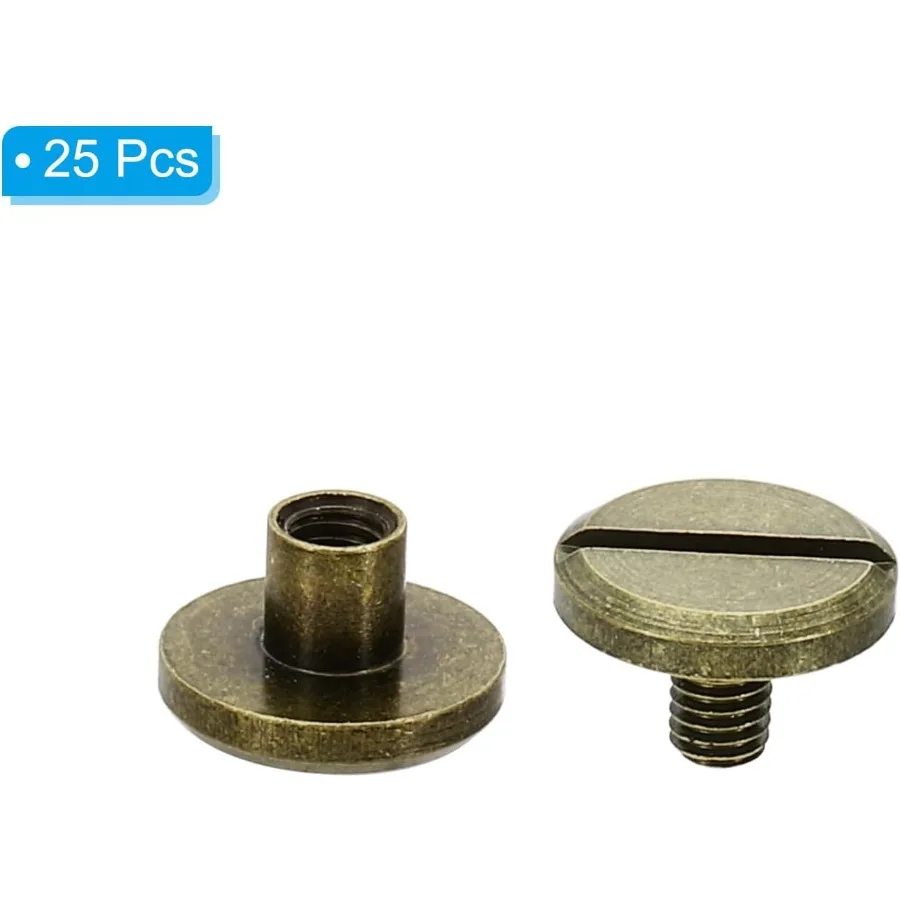 M4x4mm Chicago Screws 25 Sets Brass Chicago Screw Slotted Binding Post Screw Rivets for Leather Belt Scrapbook Photo Albums Bro