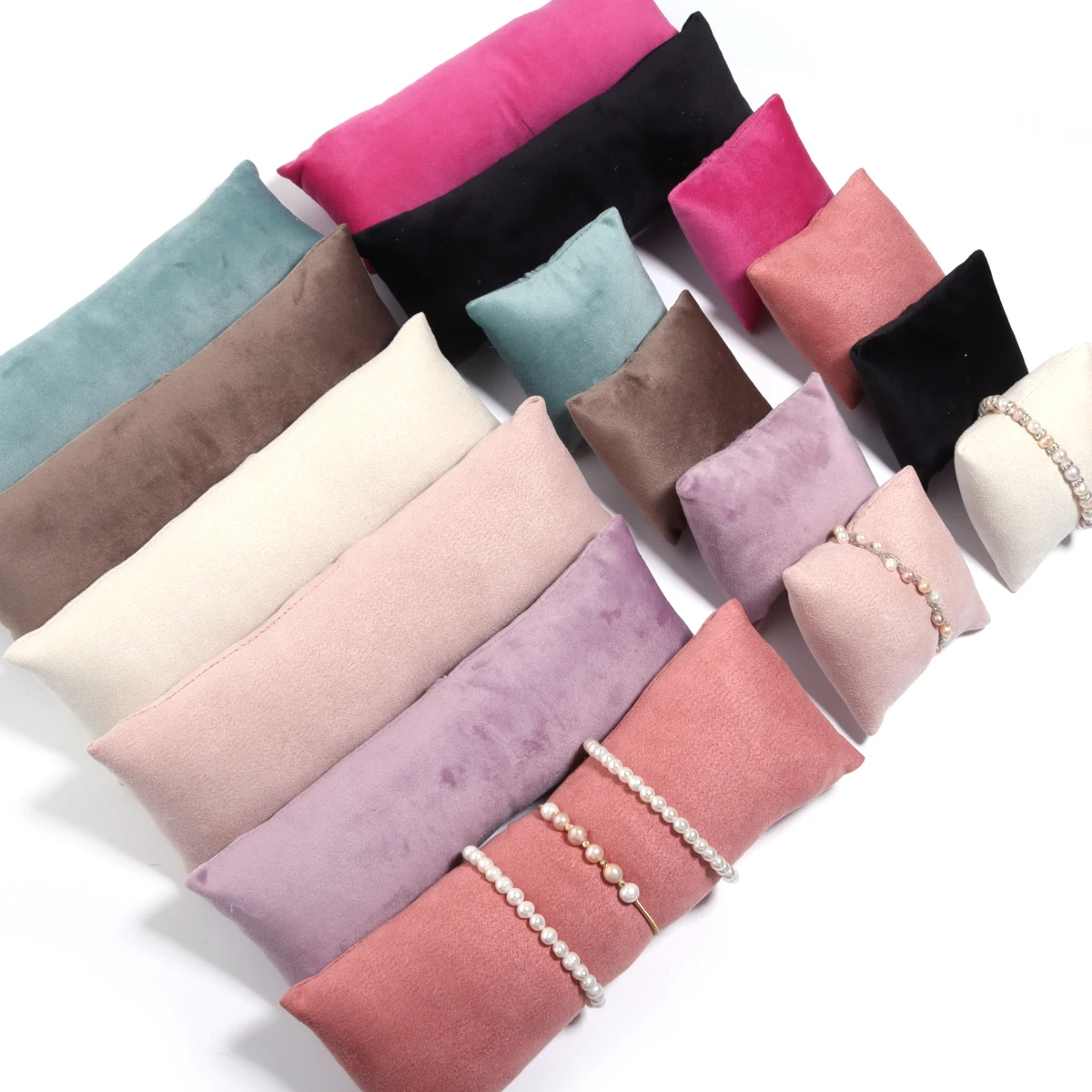 1 Set Velvet Jewelry Pillow 8X9cm/7.5X23.5cm Colorful Jewelry Display Pillow for Bangle Watch Bracelet Necklace Watch Storage