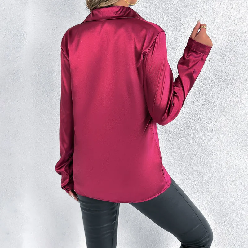 

Women's Fashion Hot-Selling Casual Clothing Spring and Summer2025Satin blouse New Long Sleeve Satin Shirt Top