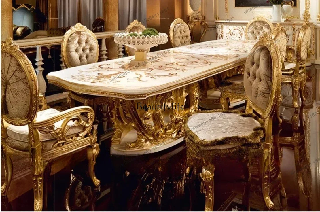 HJ European oval dining table rectangular 2.2 meters solid wood French luxury family dining table
