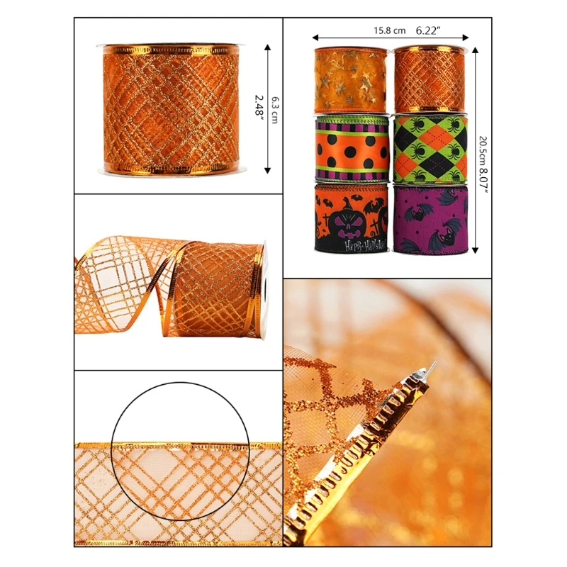 Pumpkins Ribbon Grosgrain Ribbon Craft Ribbon for Halloween Holiday Gift Halloween Grosgrain Ribbon Set Festival DIY