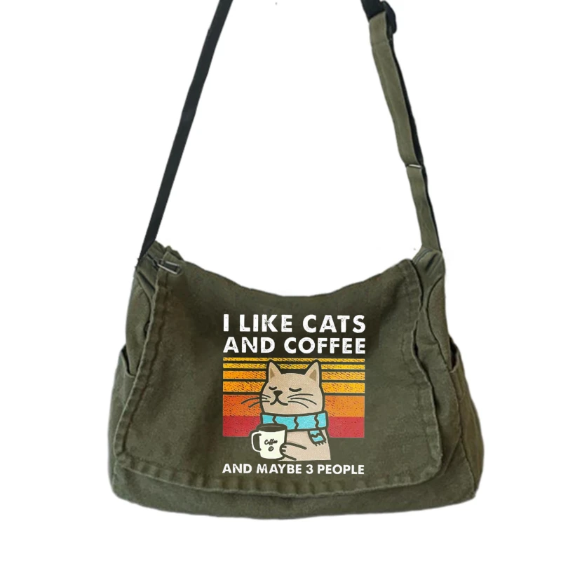 

Винтажная женская сумка, большая вместительная сумка через плечо с игривым кошачьим принтом, сумка-мессенджер с несколькими карманами, сумка с клапаном, унисекс для путешествий