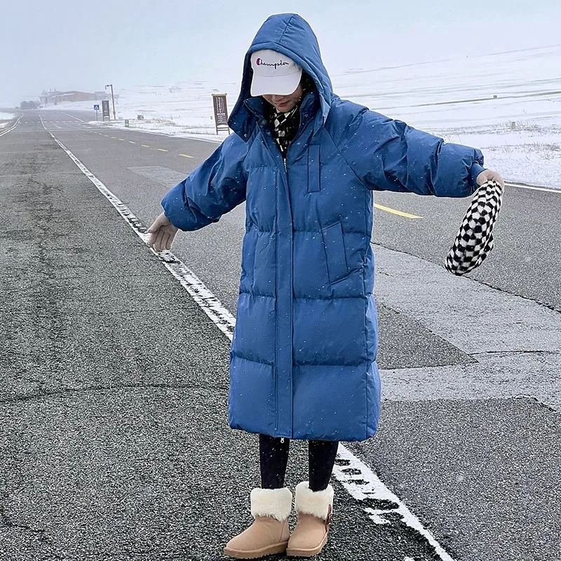 Comprimento médio casaco de algodão para mulheres, casaco solto com capuz, parkas grossos, outwear quente, versão feminina, inverno, novo, 2023