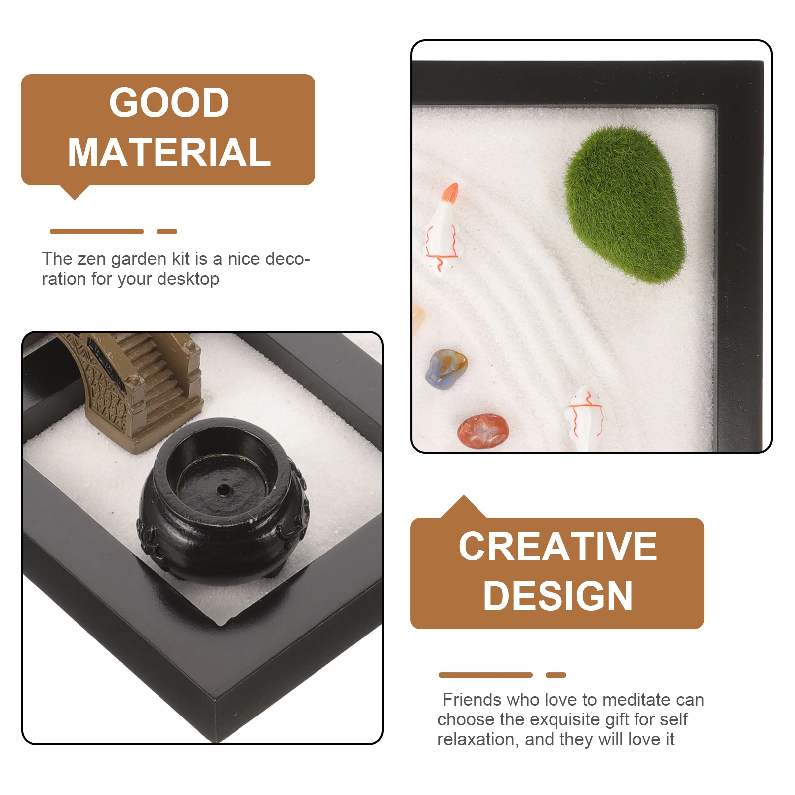 ชุดตกแต่งสวนเซนไม้ 1 กล่อง สำหรับการทำสมาธิ ตกแต่งภูมิทัศน์ขนาดเล็ก ของตกแต่งโต๊ะทำงาน ตกแต่งสวนทราย