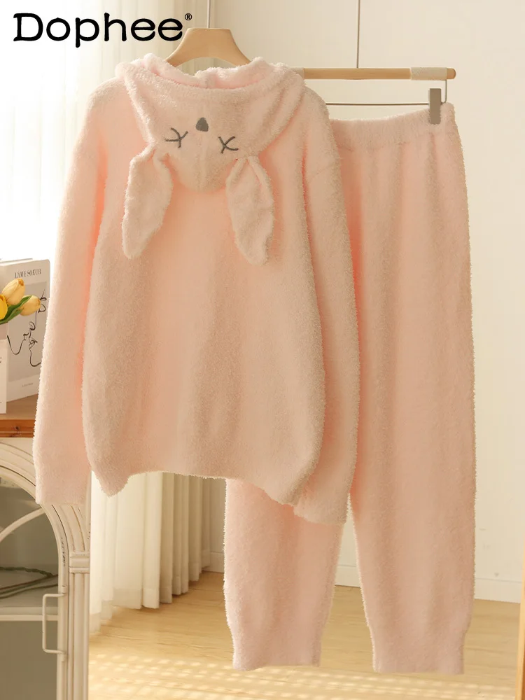 بيجامة شتوية سميكة ودافئة بغطاء للرأس وسحاب كارتونية لطيفة وناعمة على الطراز الياباني ملابس منزلية يمكن ارتداؤها للفتيات #1