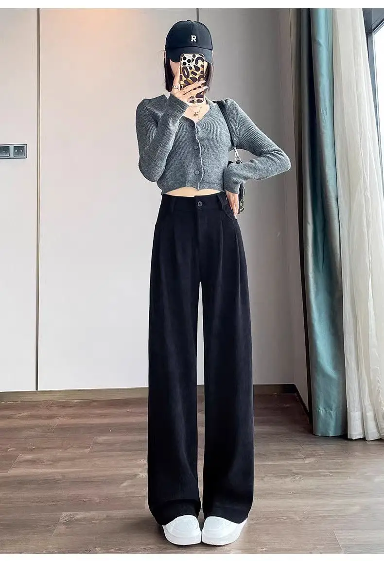 Wide Leg Pants Printed Womens Spring Water-Repellent Twill Uncuffed Minimalism Campus Leisure Elasticity Gift Sequins Decorative