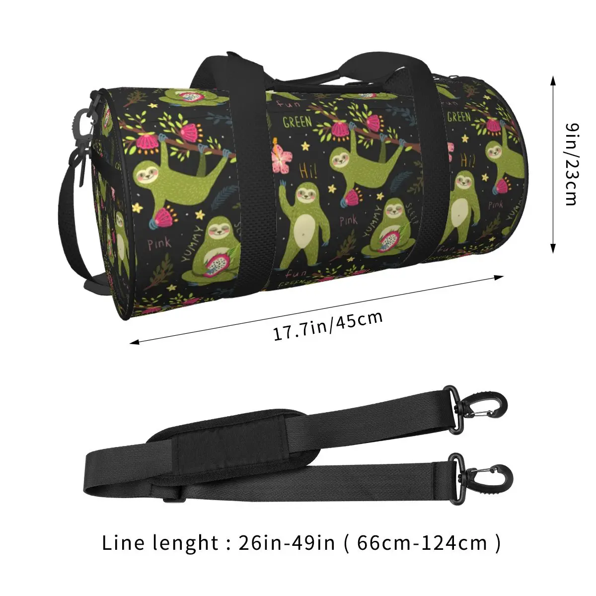 Funny Hi Yummy Sloth Gym Bag Cartoon Cute Luggage Sports Bags Couple Custom Large Funny Fitness Bag Weekend Handbags