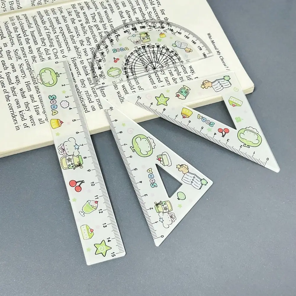 4pcs Portable Melon Dog Ruler Set Math Geometry Tools Measuring Drawing Tools Straight Ruler Stationery Ruler Students
