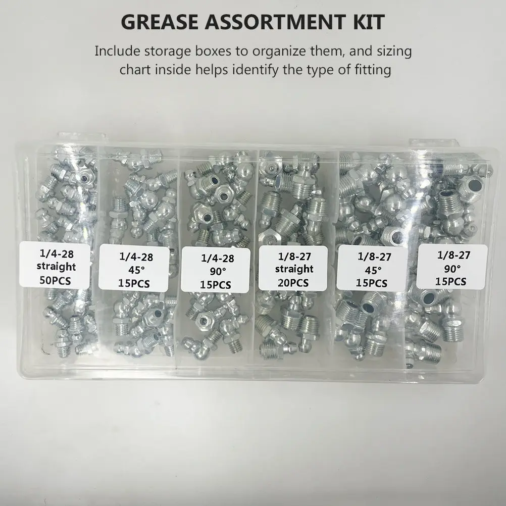 Hydraulic Grease Fitting Assortment 260Pcs Durable Galvanized Iron Nozzle Kit for Car Machinery Repair