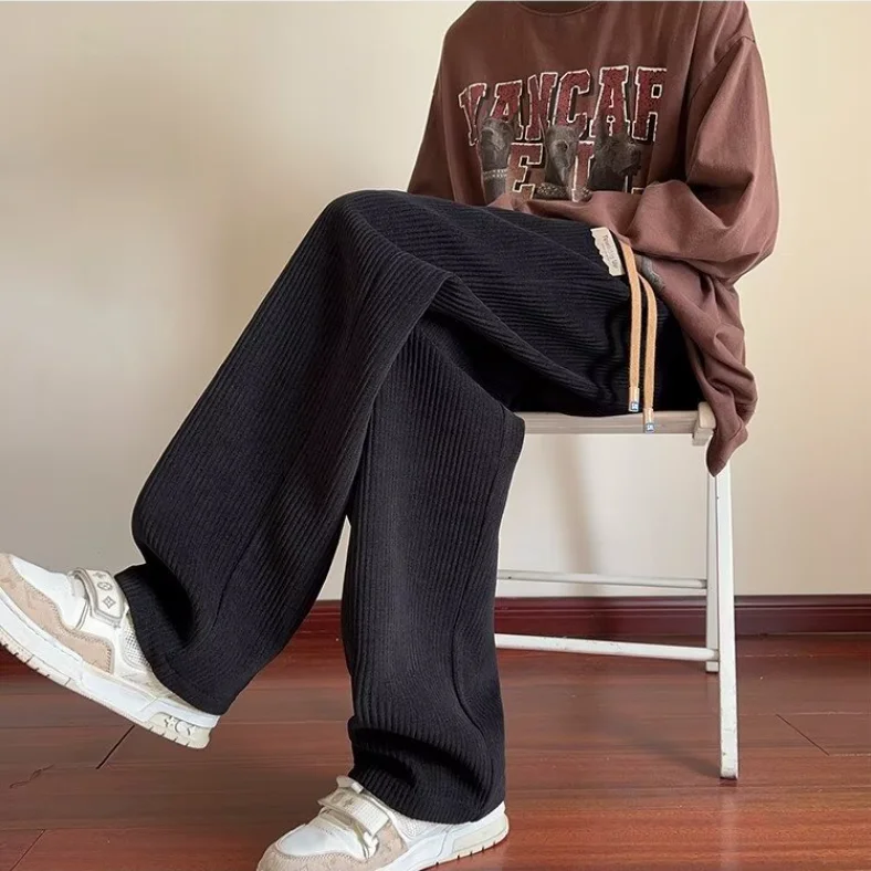 

Европейские хлопковые утепленные спортивные брюки свободного прямого кроя, повседневные длинные брюки для осени и зимы, теплые утолщенные спортивные брюки с широкими штанинами