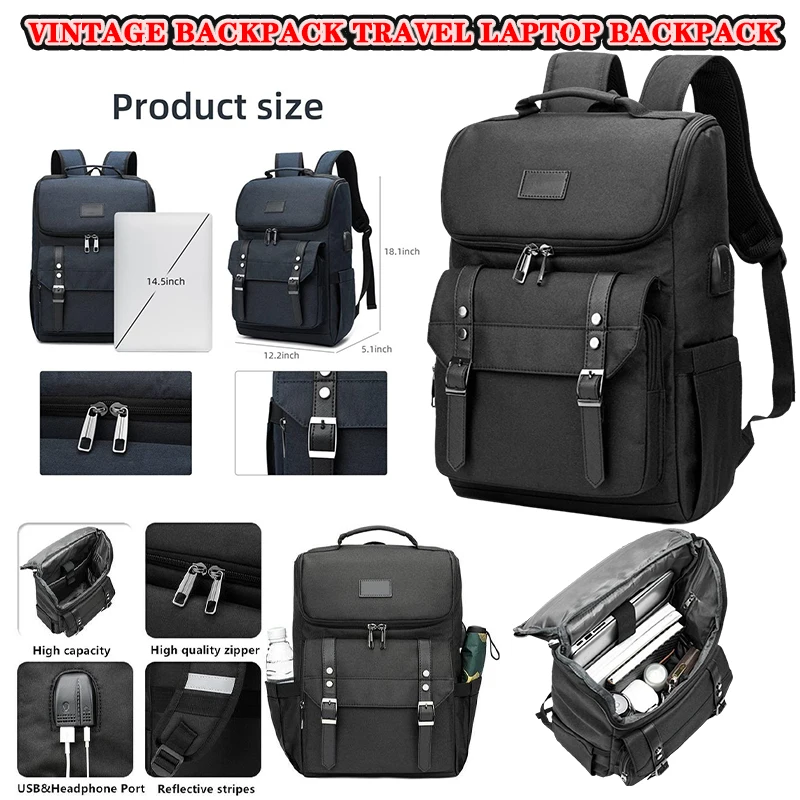 

Vintage Backpack Travel Laptop Backpack with usb Charging Port for Women & Men College Backpack Fits 15.6 Inch Laptop