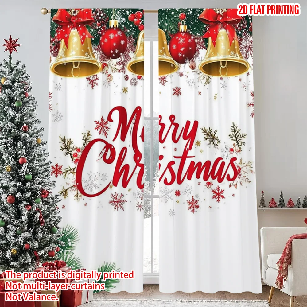 

2pcs 2D flat printing Merry Christmas Party Curtains very Merry Christmas Party Polyester Without Electricity Spring Perfect for
