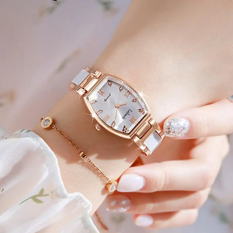 

LABAOLI Tonneau Dial Women Watches 2023 Top Brand Luxury White Rose Gold Stainless Steel Band Ladies Wrist Watches Dropship