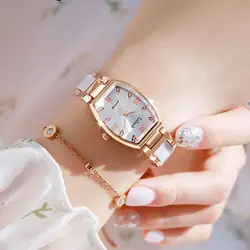 LABAOLI Tonneau Dial Women Watches 2023 Top Brand Luxury White Rose Gold Stainless Steel Band Ladies Wrist Watches Dropship