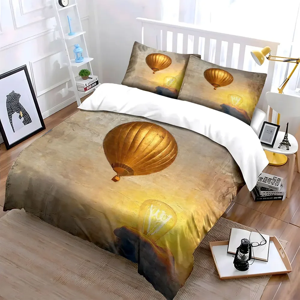 Golden Balloon and Light Art Prints Soft Comfortable Duvet Cover Bedding Set Included 1*Duvet Cover & 2*Pillowcases, gift
