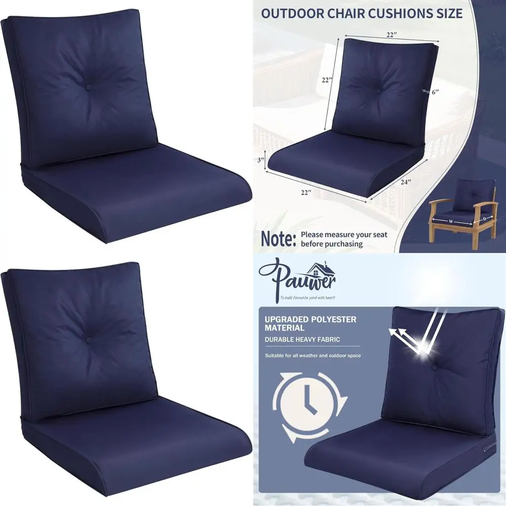 

Комплект водонепроницаемых подушек для уличной мебели, темно-синий, 22x24 дюйма для глубокого сиденья, с подушкой для спинки 22x22 дюйма, для садовой мебели