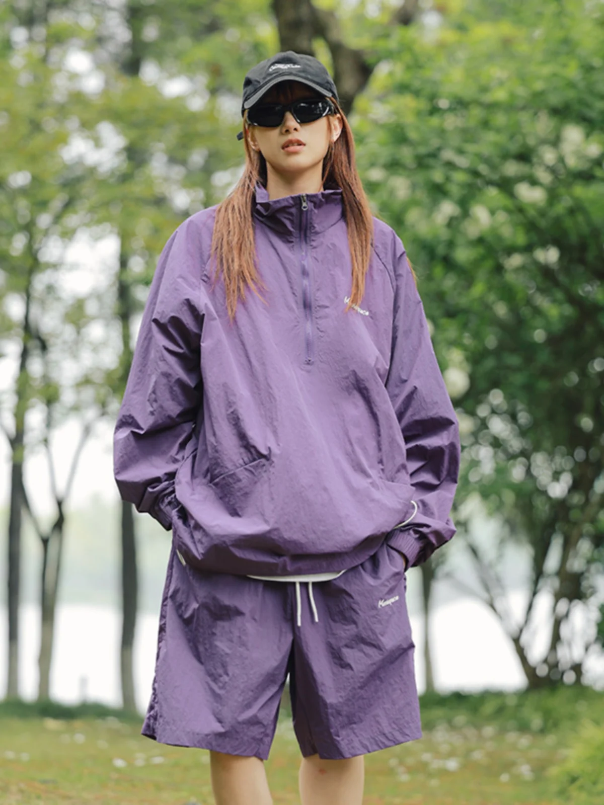 

Purple Summer 2024 New Ice Silk Breathable Outdoor Cycling Sport Sun Protection Jaet And orts Set Men's Faion Sunscreen...