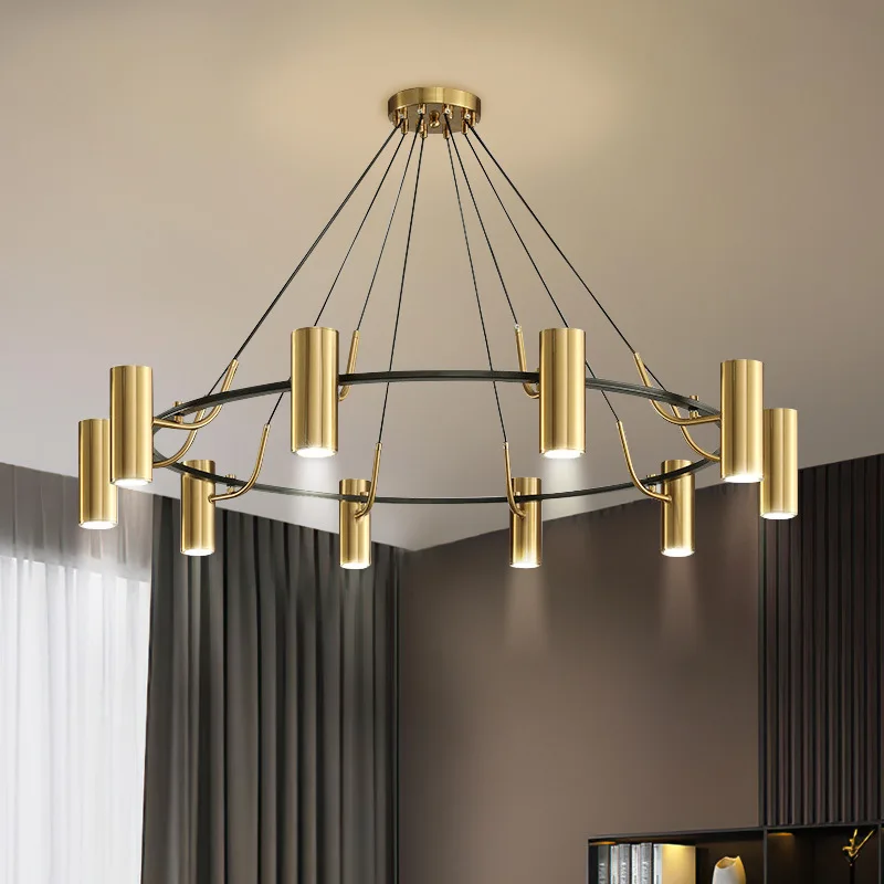 Minimalist Chandeliers Gold LED Black Ring Living Room Dining Lighting Bedroom Hanglamp GU10 Bulb Wire Adjustable