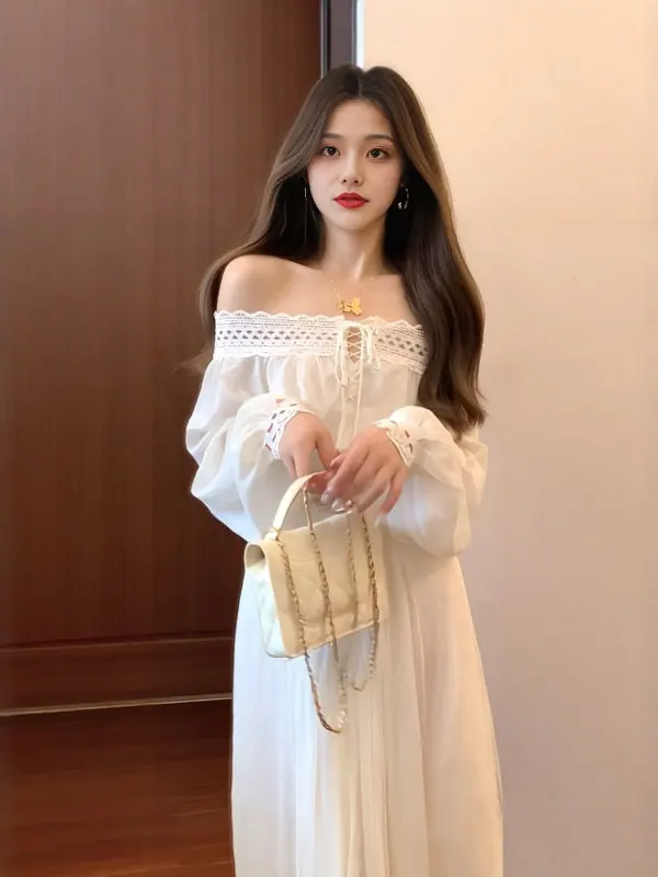 

Комплект Chaste White Moonlight: Уникальный, очень красивый топ на одно плечо и полуюбка, комплект из двух предметов, мода Весна 2026 для женщин