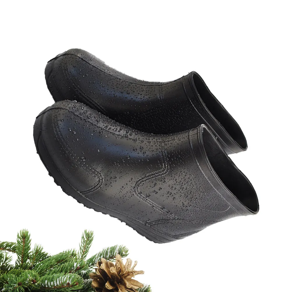 1Pair Non-Slip Wear-Resistant Acid Alkali Resistant Rain Shoes Low Canister Boots Size 45 Black Thick Heel Anti-Skid Stable Rain view 2