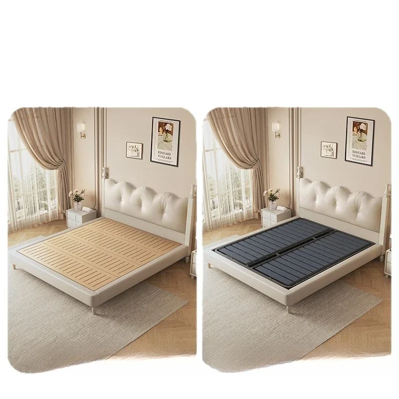 

French cream wind solid wood leather tall master bedroom 1.8 meters 1 double down soft bag princess wedding bed