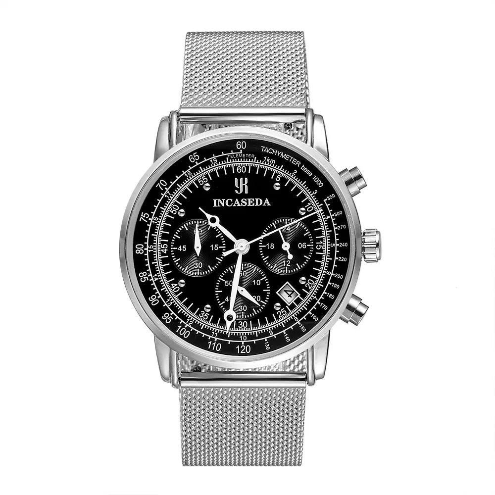 INCASEDA 2026 trendy luxury men's watch best-selling calendar quartz stainless steel casual