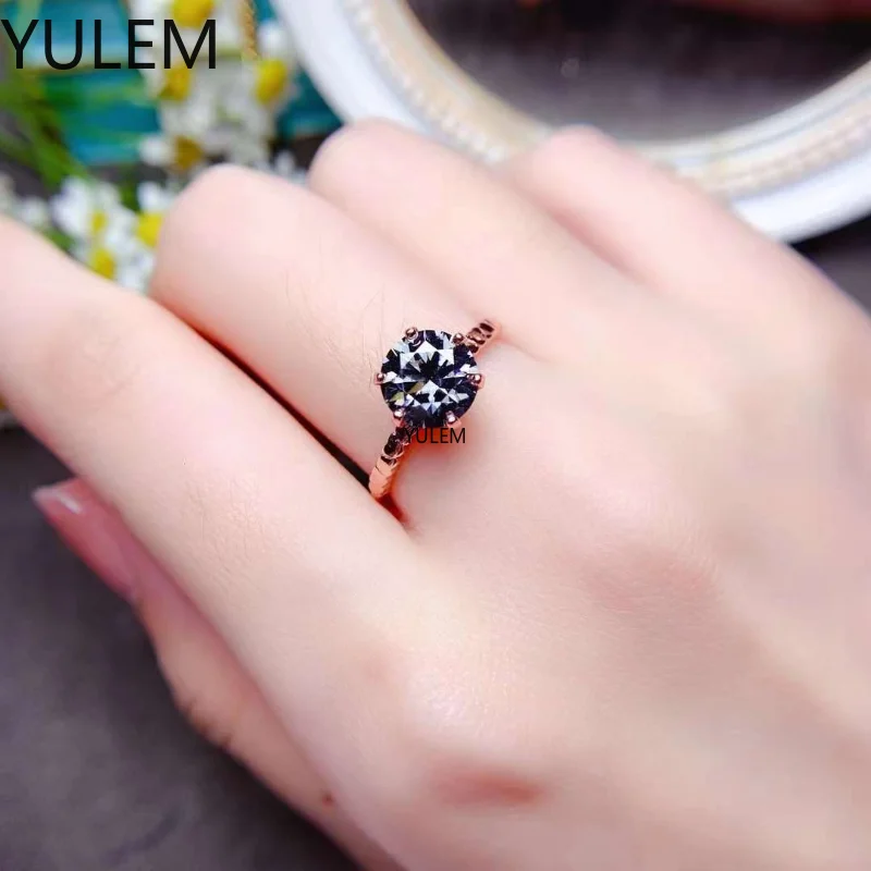 YULEM 2CT Gray/Grey Moissanite Diamond Solitaire Engagement Ring 925 Sterling Silver Statement Wedding Gift for Women Girlfriend