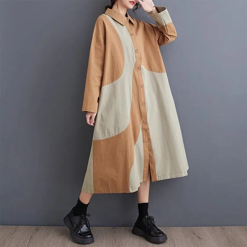 Fashion Casual Minimalist Commuting Color Matching Versatile Dress Design Artistic Loose Large Size Long Dress For Women Z3677