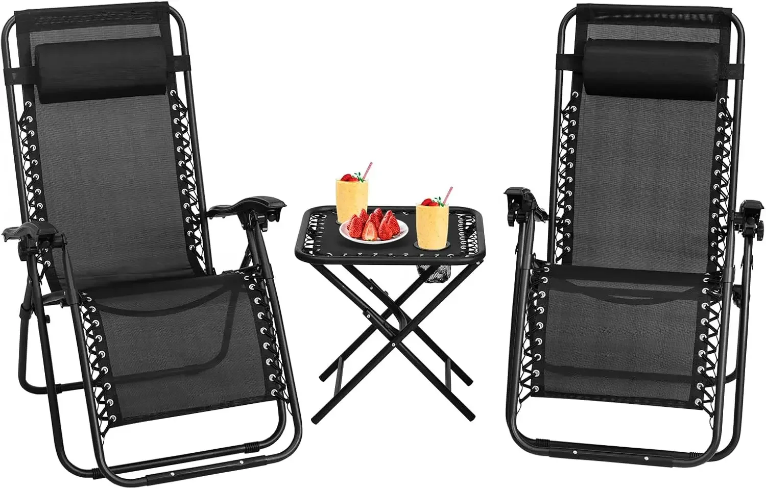 Zero Gravity Chairs Set of 2,3 PCS Folding Lawn Chair Set with Side Table Cup Holders Adjustable Headrest,Reclining Patio Chairs