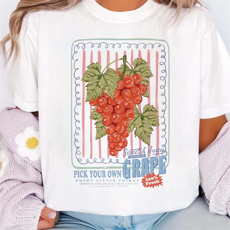 The Sweet Life Seafood Pattern Printed Summer Travel T-Shirt Short Sleeve Beach Vacation Printed Women's Fashion Cute T-Shirt