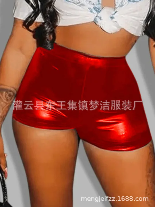 No Buttons WOMENGAGA High Waist Patent Leather Hot Shorts New Summer Fashion Sexy Black Tight Elastic Shorts Sexy Nightclub PW88