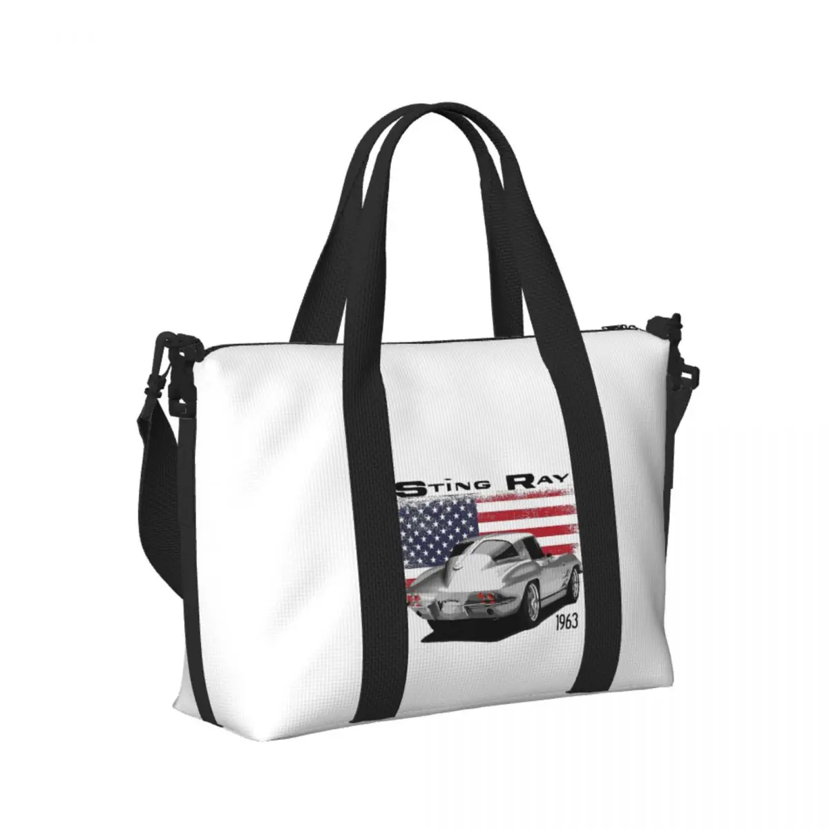 

Custom Classic Corvette Car Beach Travel Bag Large Capacity Tote Bags for Gym Yoga Women Shopping Duffle Shoulder Bag