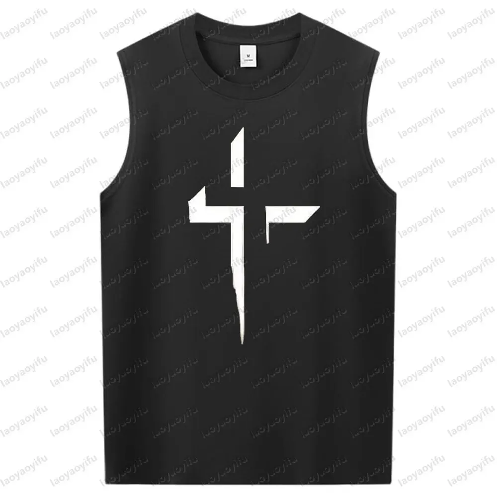 

Мужской спортивный жилет на бретелях для спортзала, топы без рукавов, бодибилдинг, фитнес, футболка с мышцами, трехмерный жилет без рукавов с крестообразным принтом