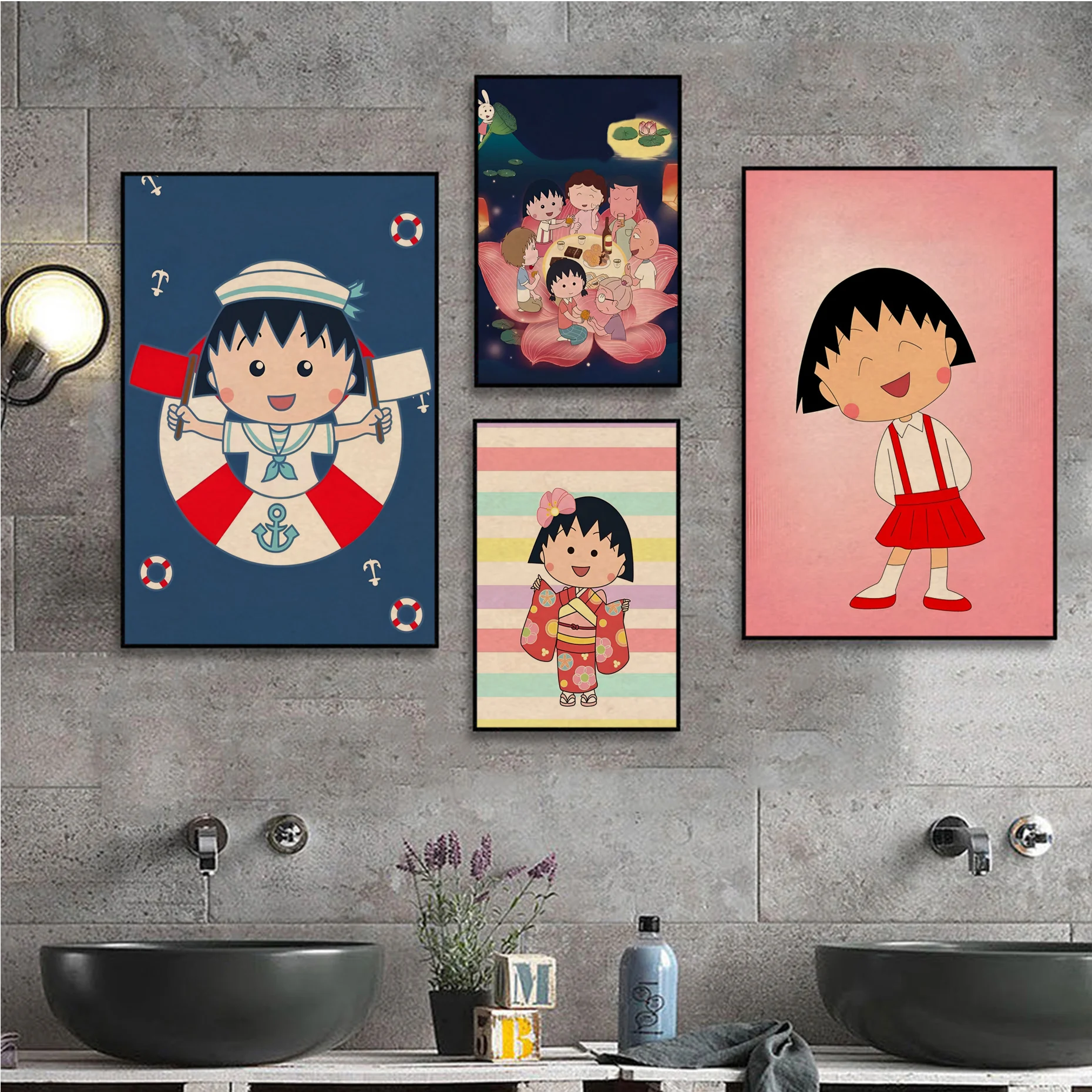 Chibi Maruko Chan Anime Posters Vintage Room Home Bar Cafe Decor Stickers Wall Painting