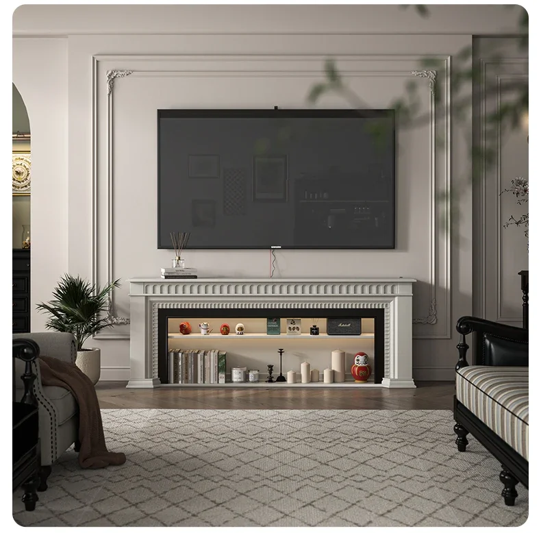 

13American New Cream Style White Fireplace Mantel Living Room Decoration Entrance Cabinet
