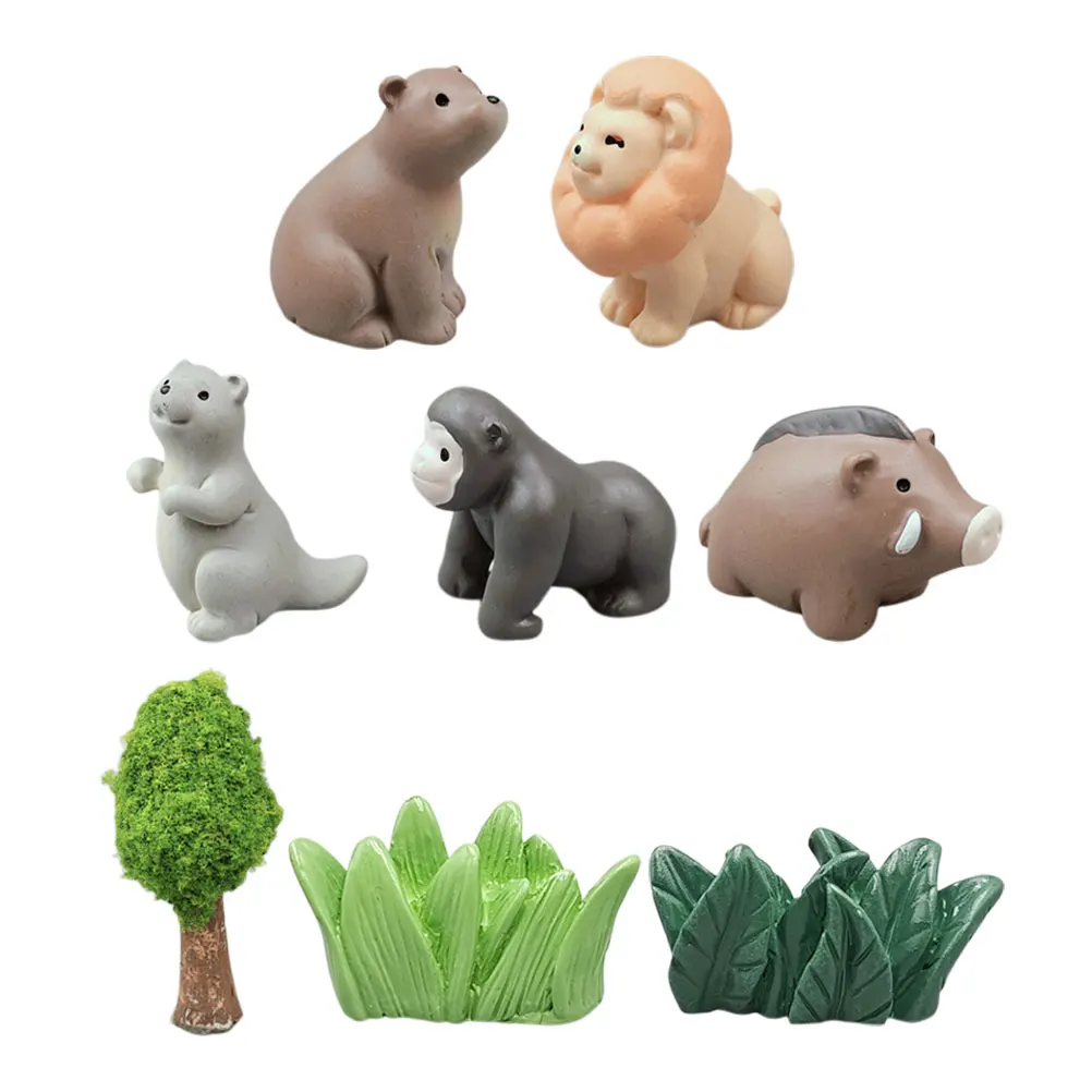 

8pcs Fairy Garden Miniature Resin Animals Plants Dollhouse Accessories Decorative Micro Landscape Ornaments Desktop Terrarium