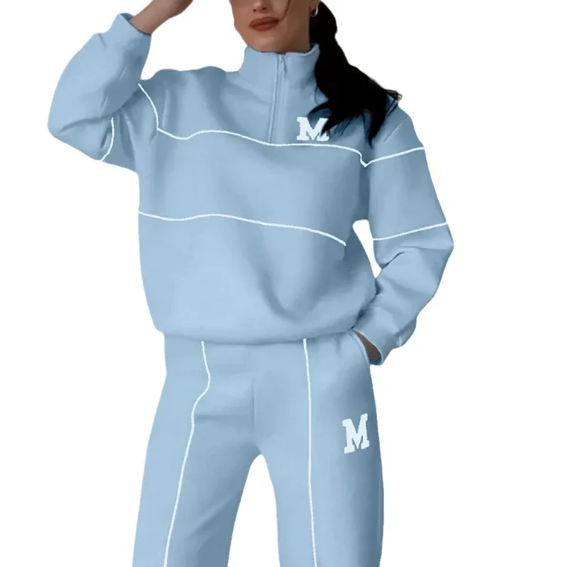 Two Piece Sets Women Pant Set Zipper Tracksuit Jogger Y2k Loose Sweatshirts Print Letter Elastic Waist Long Pants Autumn Winter