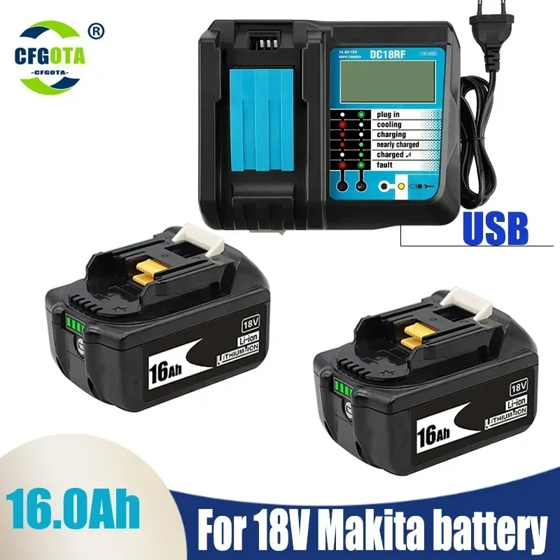 BL1860 Rechargeable Battery 18V 16000mAh Lithium ion for Makita 18v Battery BL1840 BL1850 BL1830 BL1860B LXT 400+charger